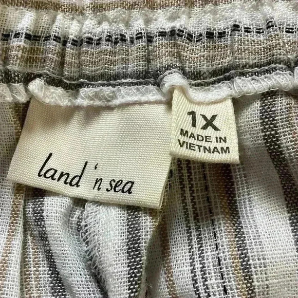 Land 'N Sea Linen Blend Elastic Waist Button Pull-On Cropped Pants striped Sz 1X - Picture 3 of 10